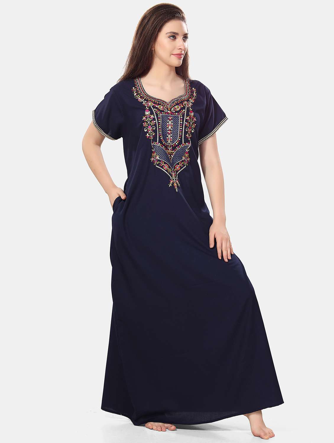 women navy blue sweetheart neck nighties - 20879210 -  Standard Image - 1