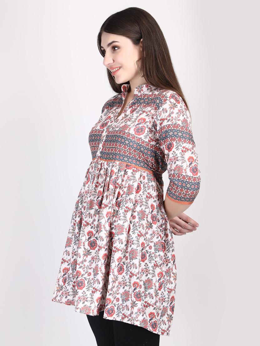 women mandarin neck floral printed flared tunic - 20879213 - Standard Image - 1
