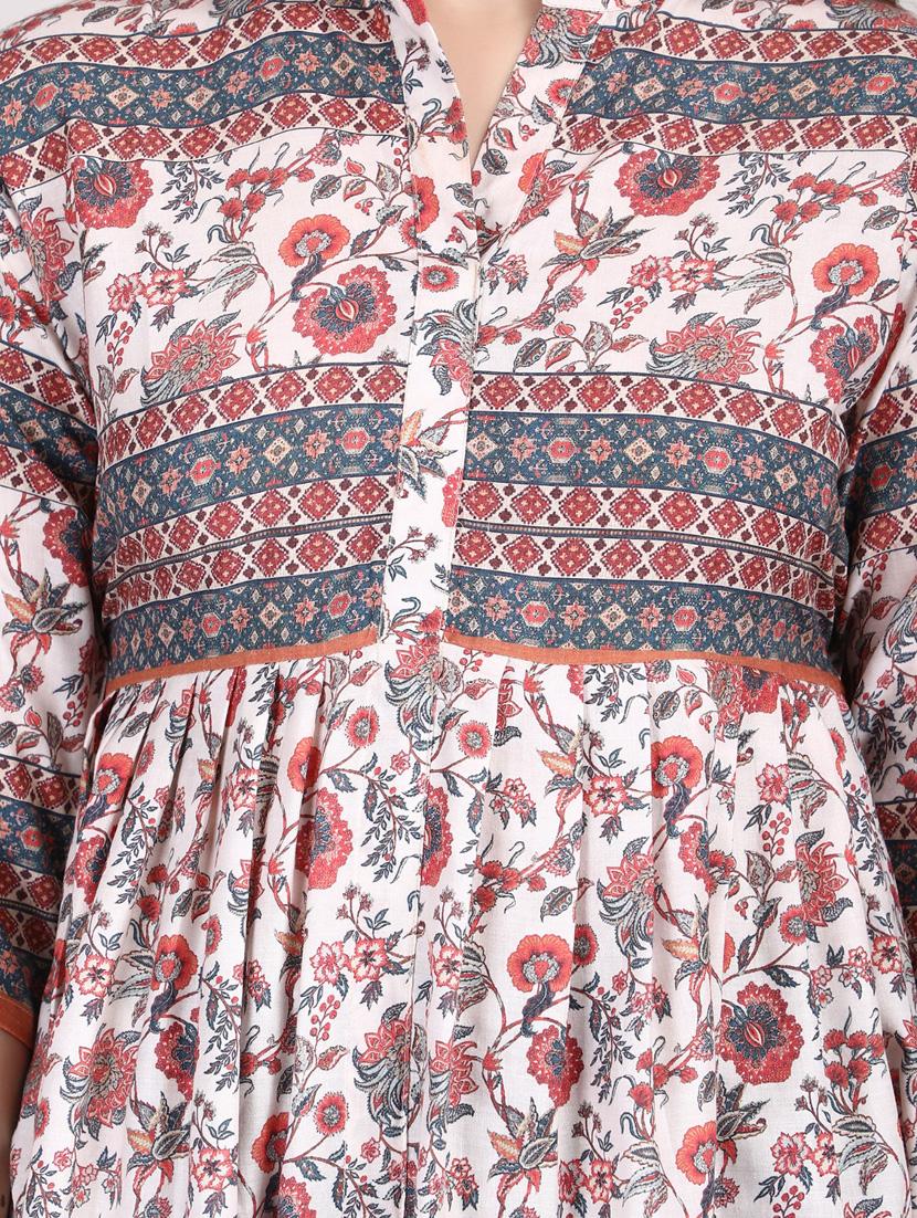 women mandarin neck floral printed flared tunic - 20879213 - Standard Image - 4