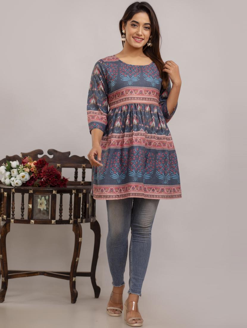 grey printed flared tunic - 20879215 - Standard Image - 1