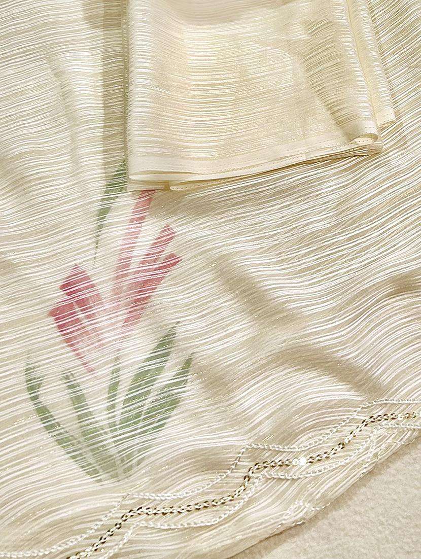 women off white floral printed saree with blouse - 20879469 -  Standard Image - 1