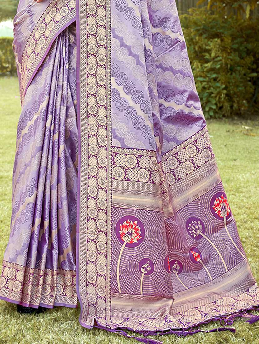lavender self design banarasi saree with blouse - 20879597 -  Standard Image - 1