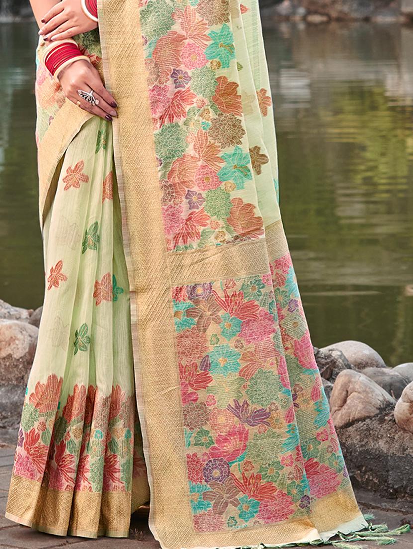 light green cotton saree with blouse - 20879607 - Standard Image - 1