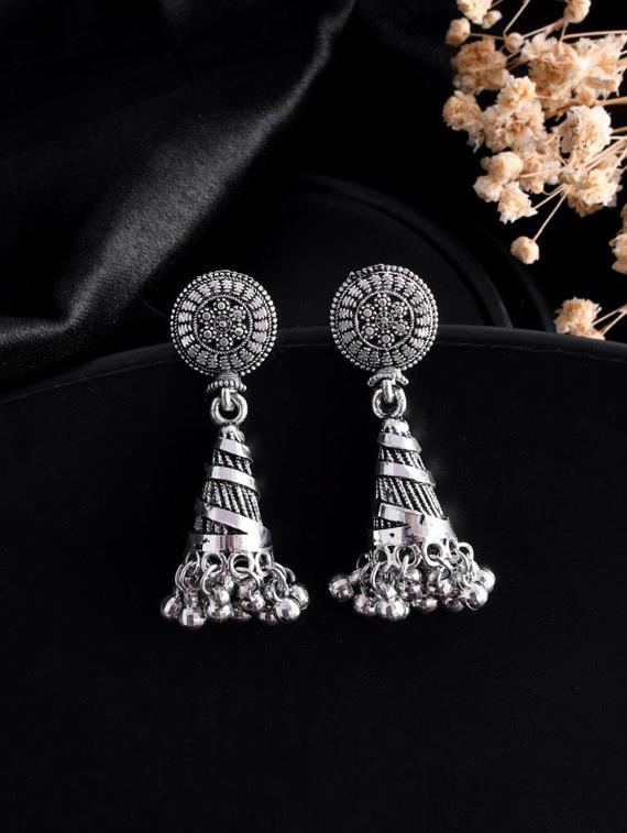 oxidised silver plated contemporary jhumka