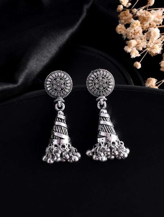 Oxidised Silver Plated Contemporary Jhumka
