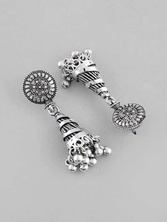 Oxidised Silver Plated Contemporary Jhumka