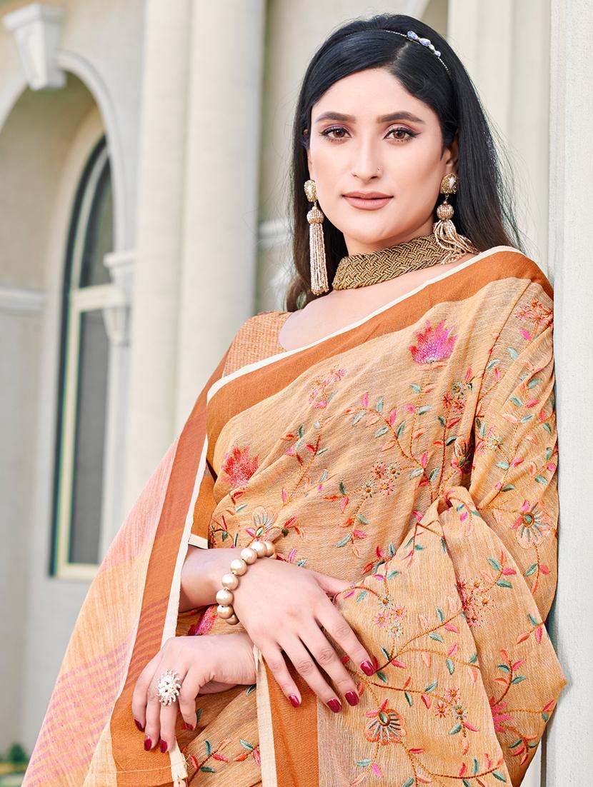 peach embroidered saree with blouse - 20881725 - Standard Image - 1