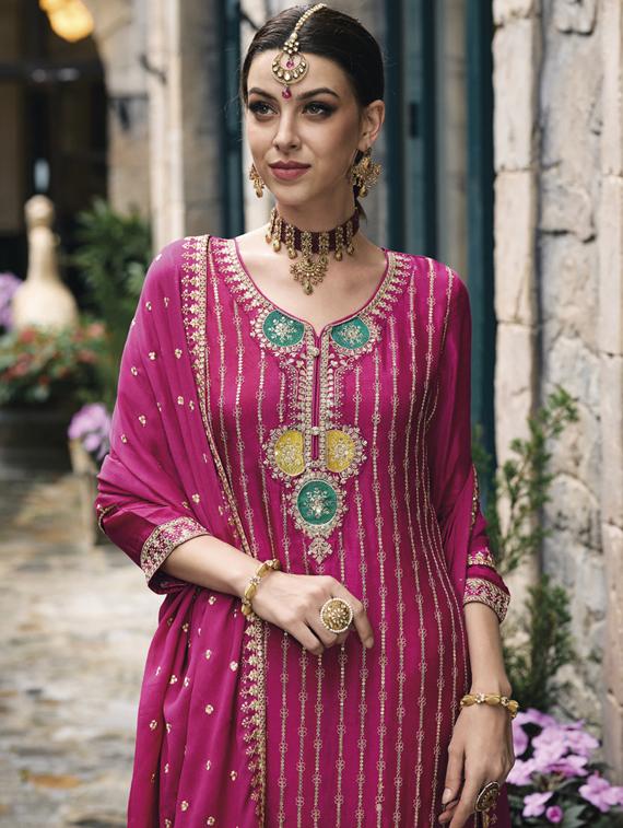 women magenta semi-stitched palazzo suits - 20881795 -  Standard Image - 1