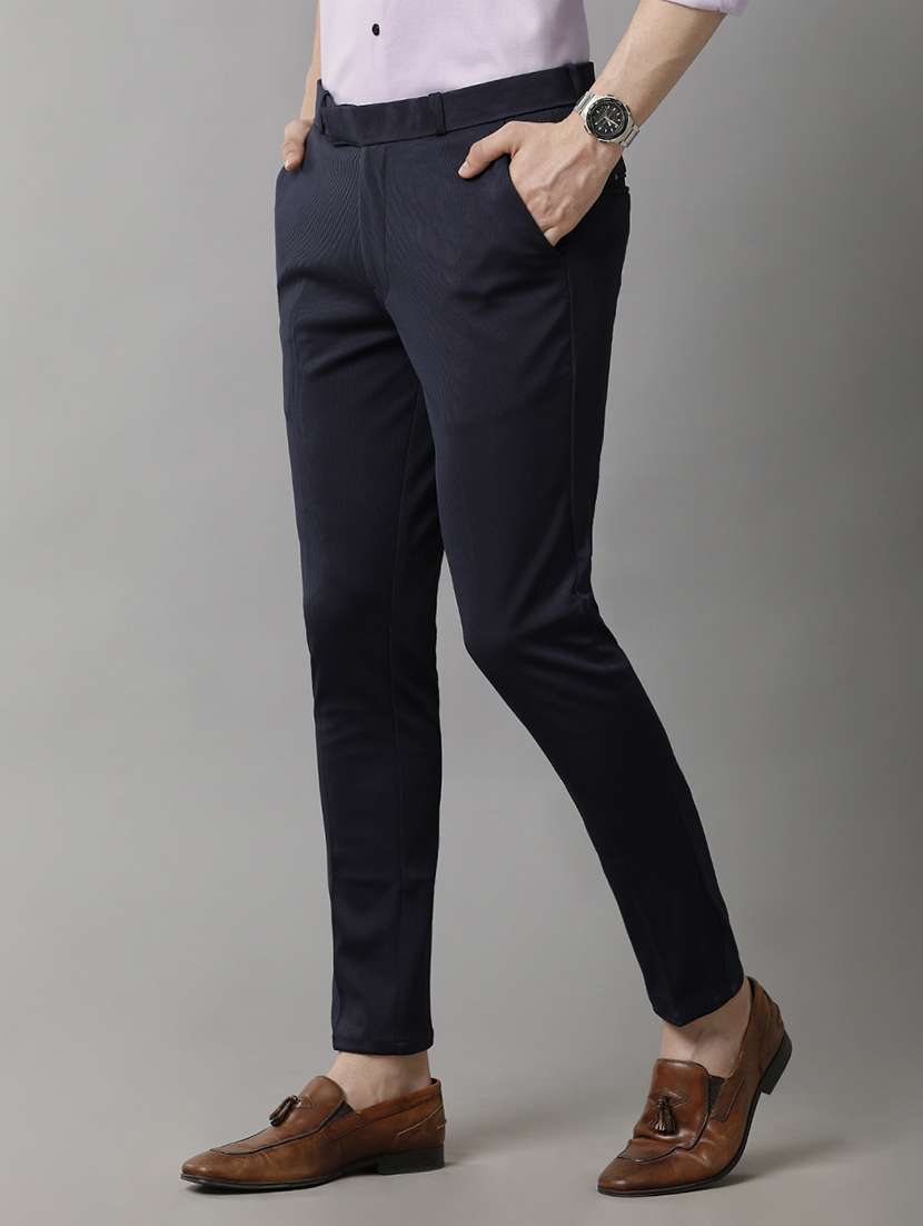 navy blue lycra flat front formal trouser - 20882195 -  Standard Image - 1