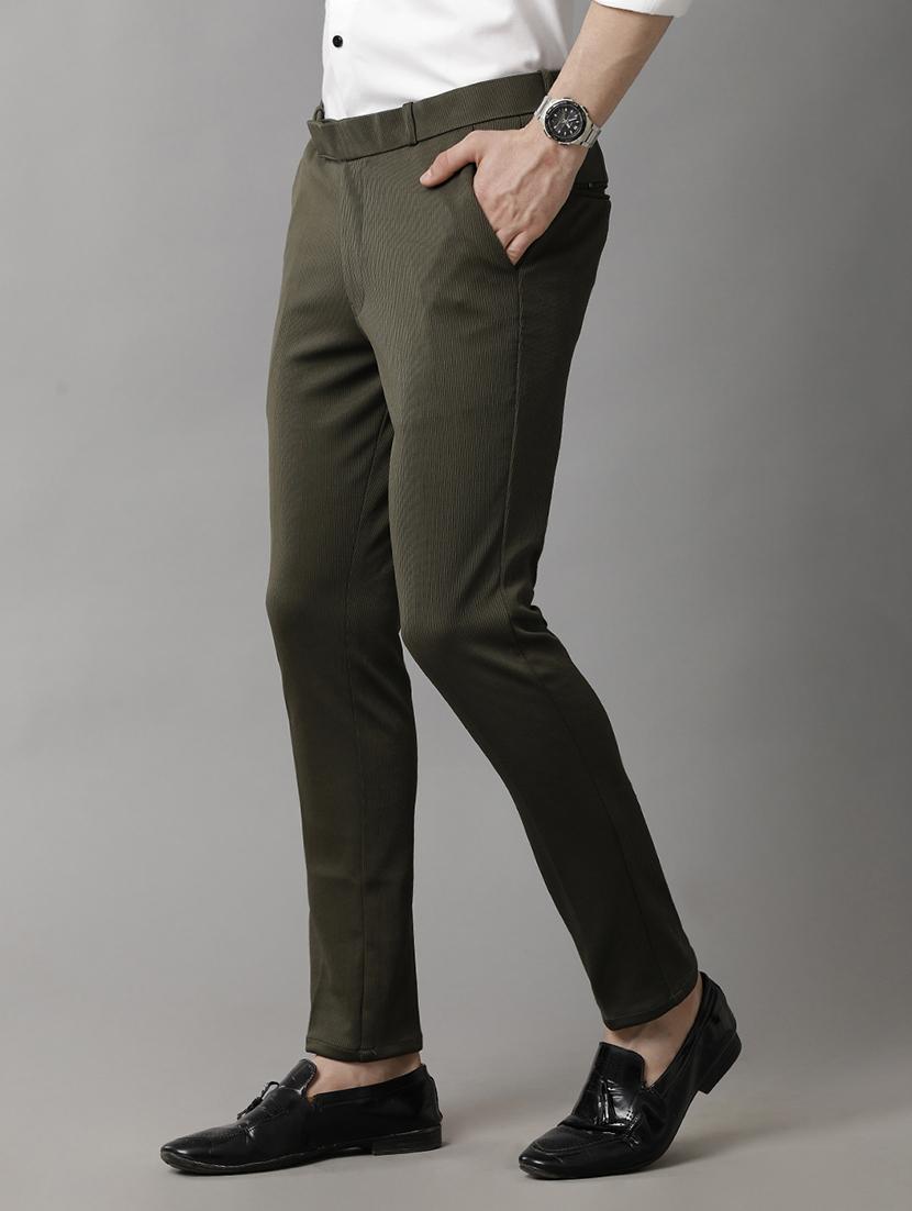 olive lycra flat front formal trouser - 20882196 - Standard Image - 1