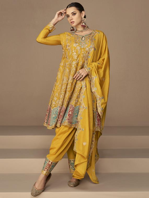 yellow georgette semistitched suit - 20882208 - Standard Image - 1