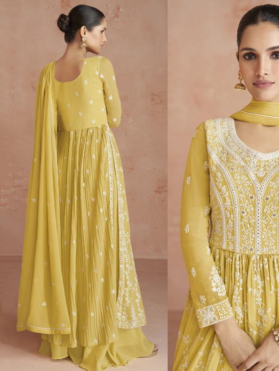 yellow georgette semistitched suit - 20882211 - Standard Image - 1