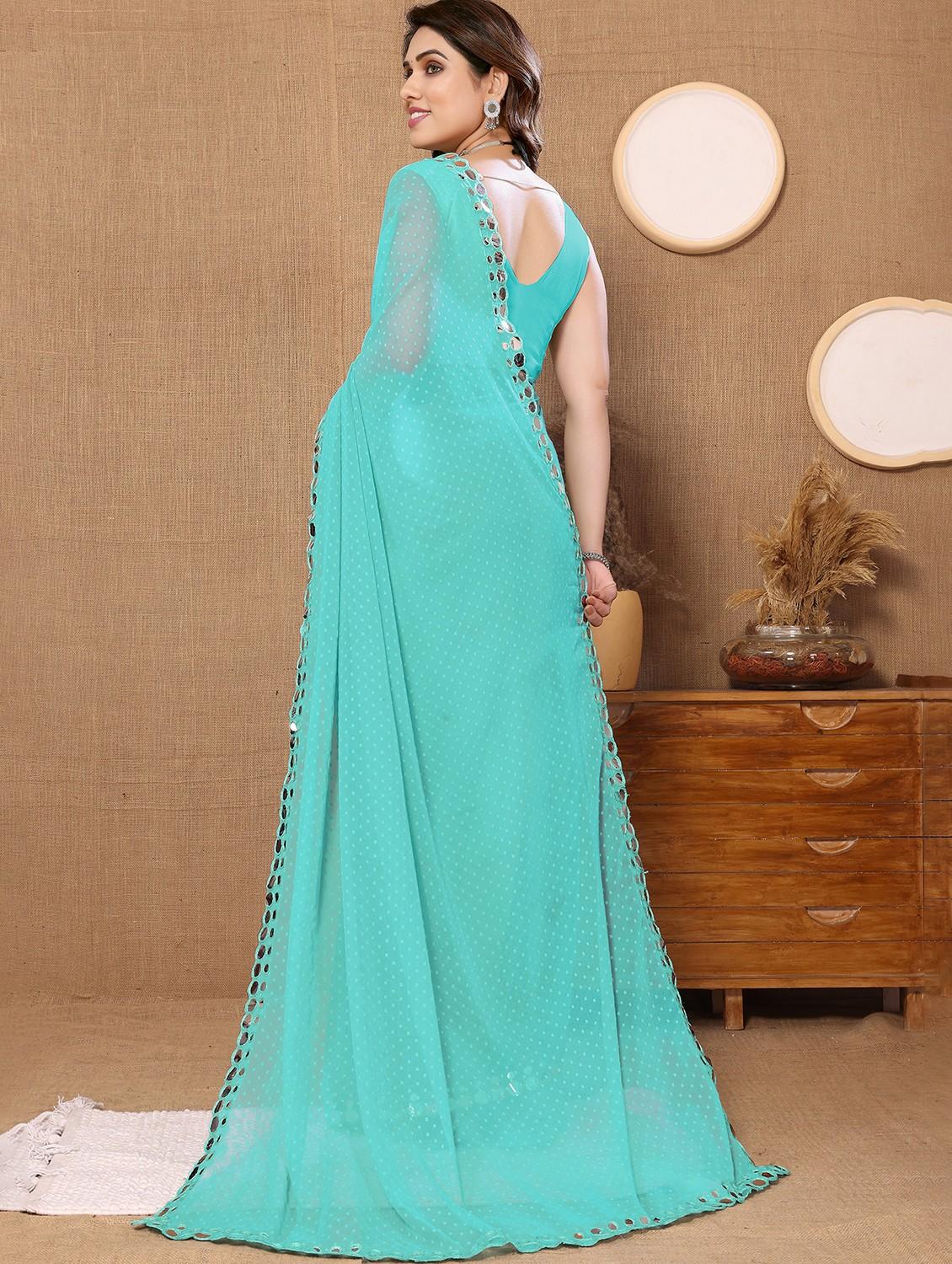 turquoise bordered saree - 20882373 -  Standard Image - 1