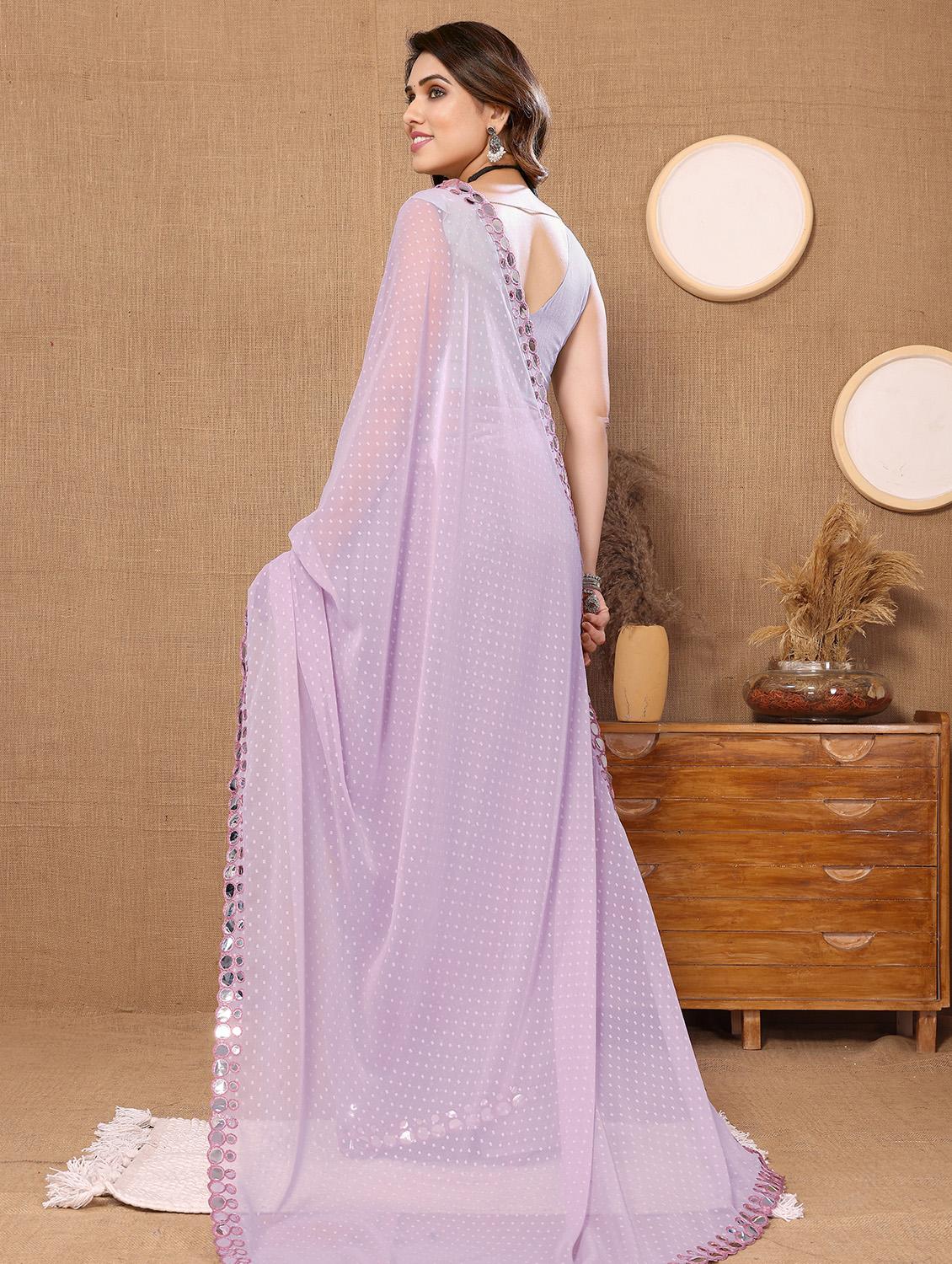 lavender georgette bordered saree - 20882375 - Standard Image - 1