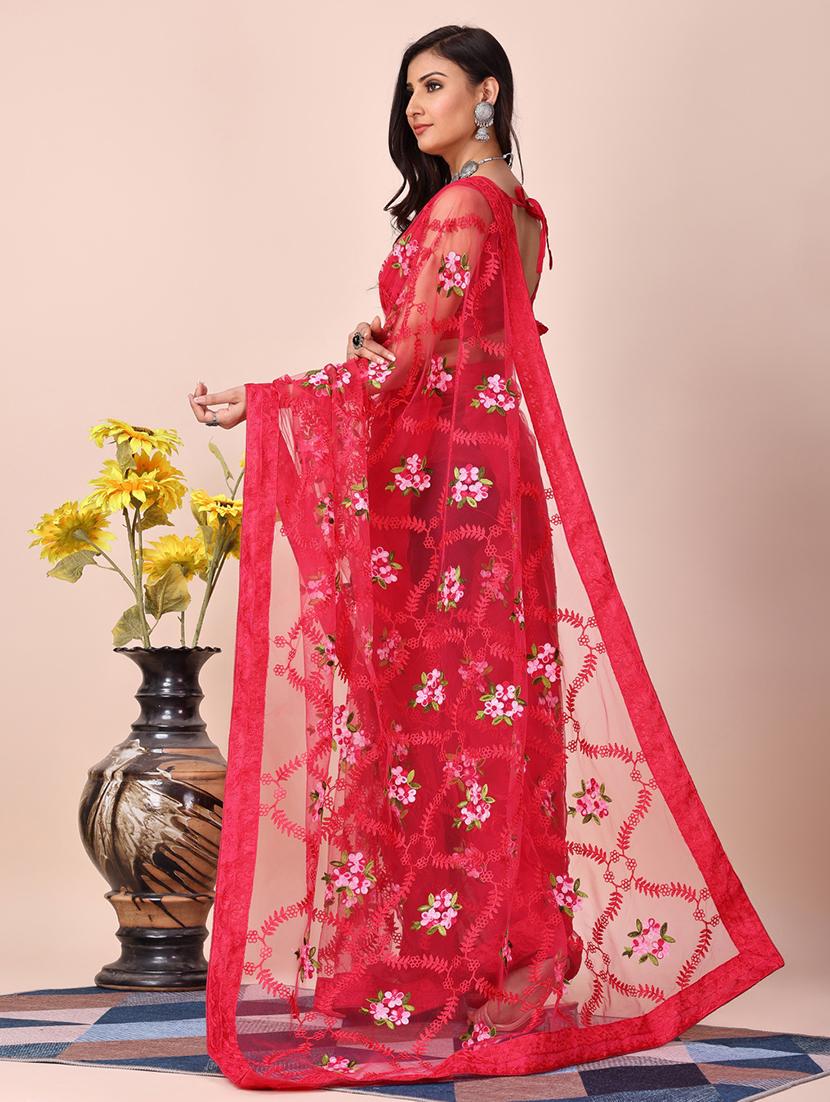red net embroidered saree with blouse - 20882403 - Standard Image - 1