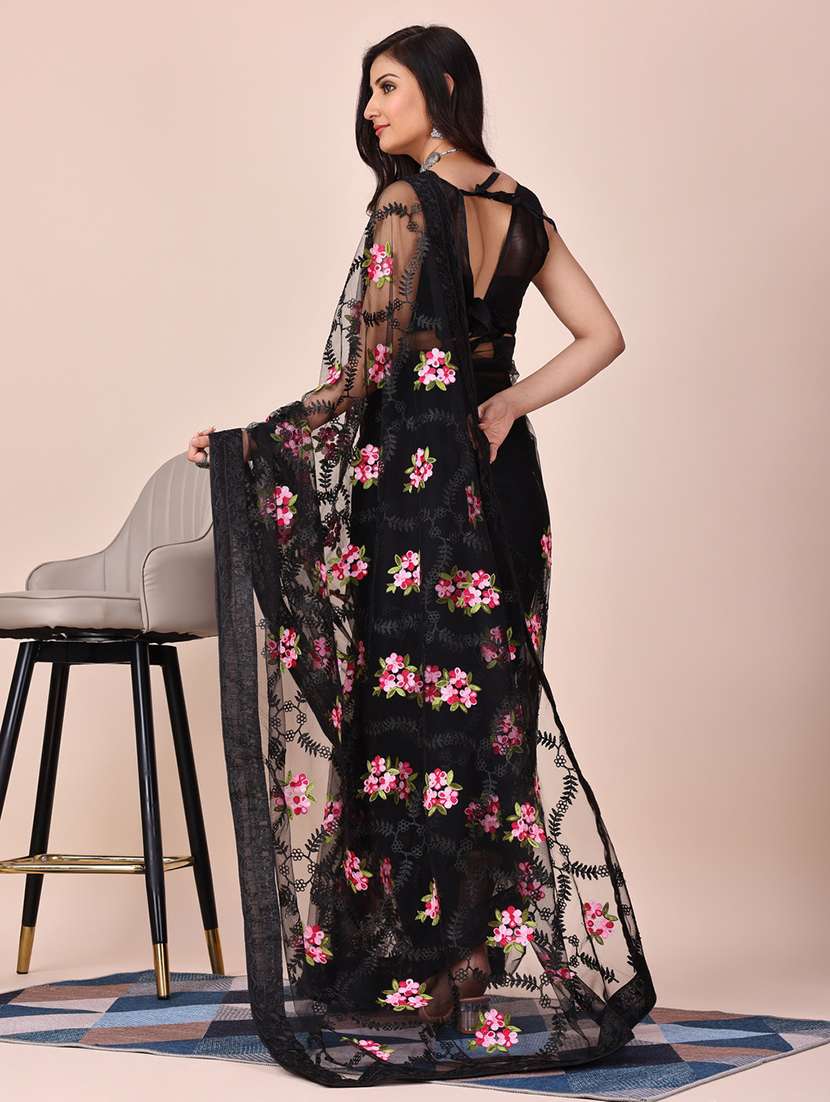 black net embroidered saree - 20882405 - Standard Image - 1