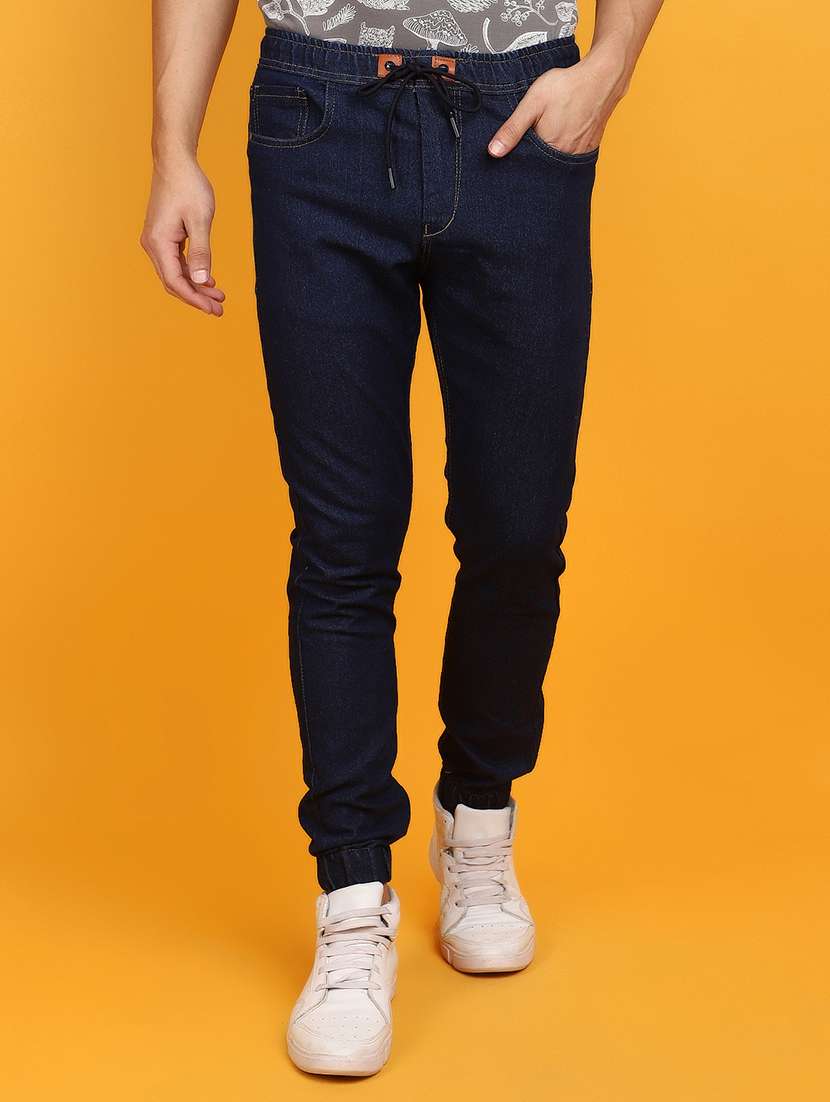 men solid mid rise jogger