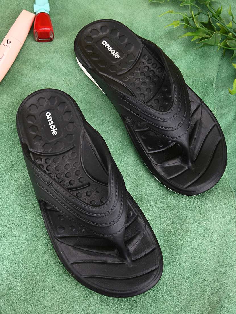 black rubber thong flip-flops