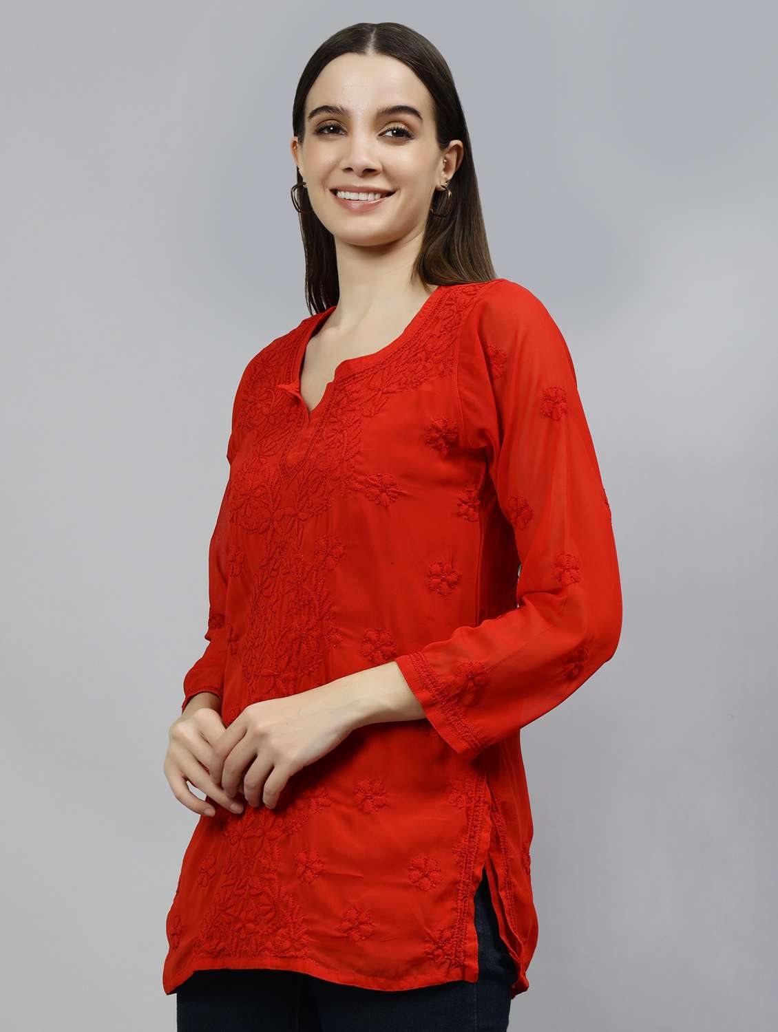 women three quarter sleeve straight kurti - 20884744 -  Standard Image - 1