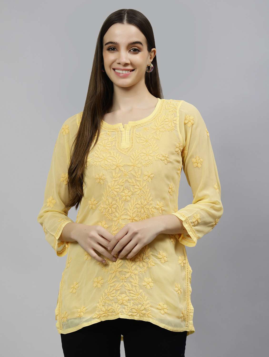 women three quarter sleeve straight kurti