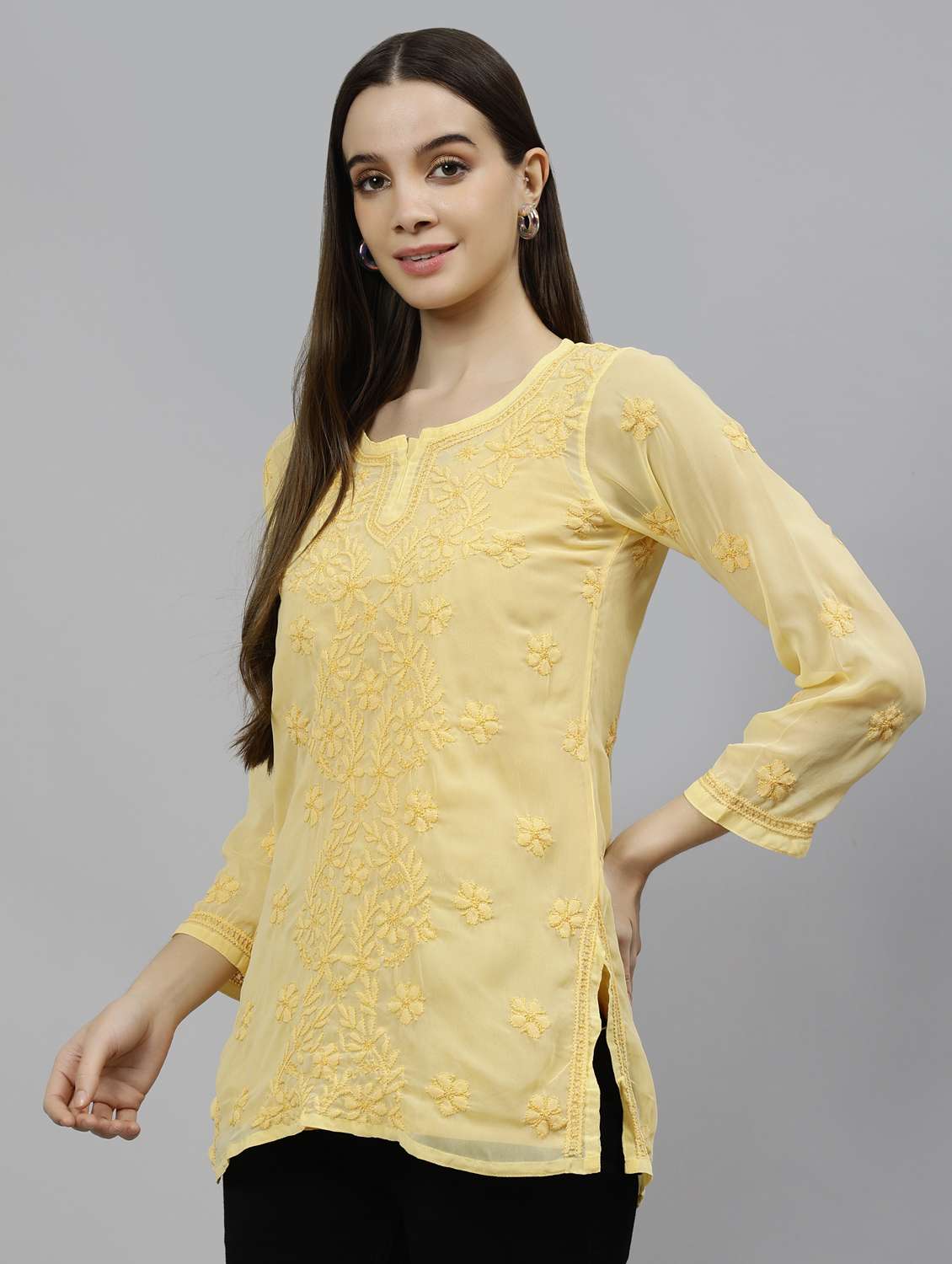 women three quarter sleeve straight kurti - 20884745 -  Standard Image - 1