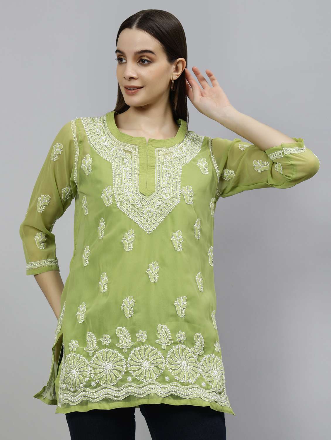 women three quarter sleeve straight kurti