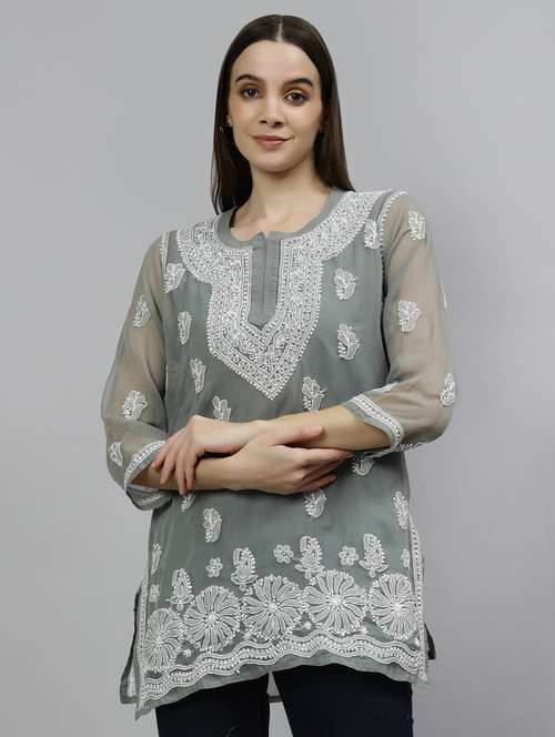 women three quarter sleeve straight kurti - 20884750 - Standard Image - 0