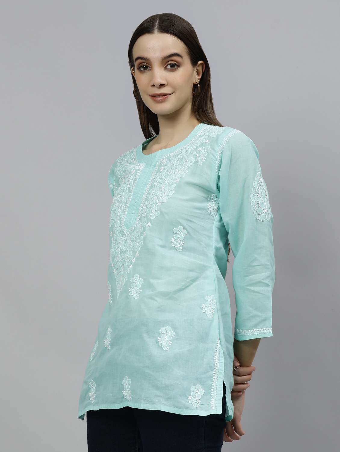 women three quarter sleeve straight kurti - 20884767 -  Standard Image - 1
