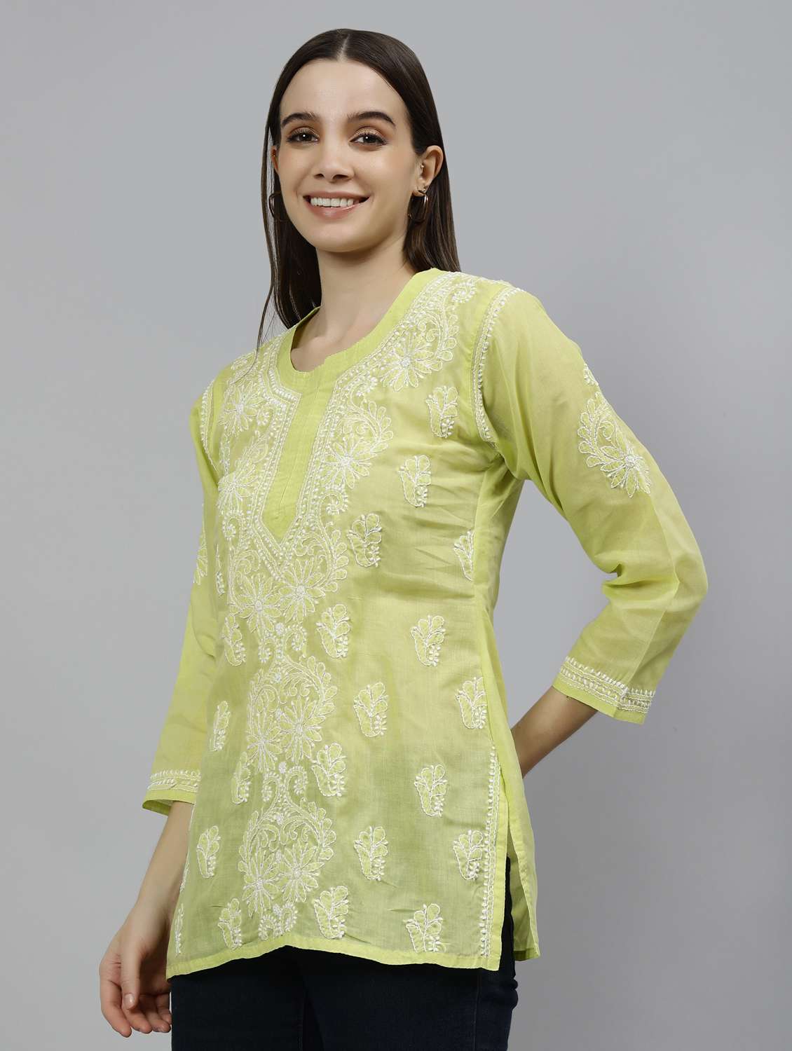 women three quarter sleeve straight kurti - 20884769 - Standard Image - 1