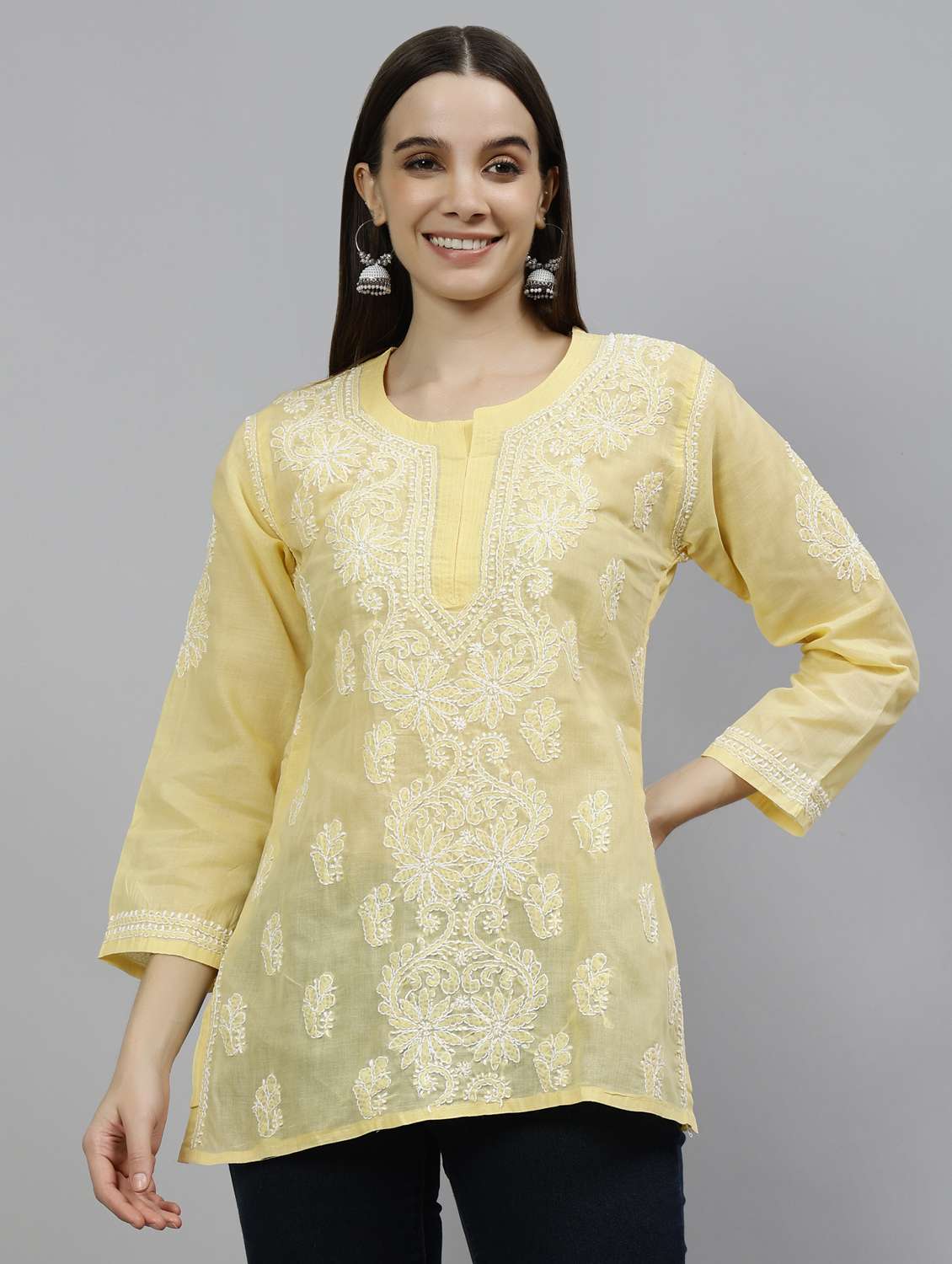 women three quarter sleeve straight kurti - 20884770 -  Zoom Image - 0