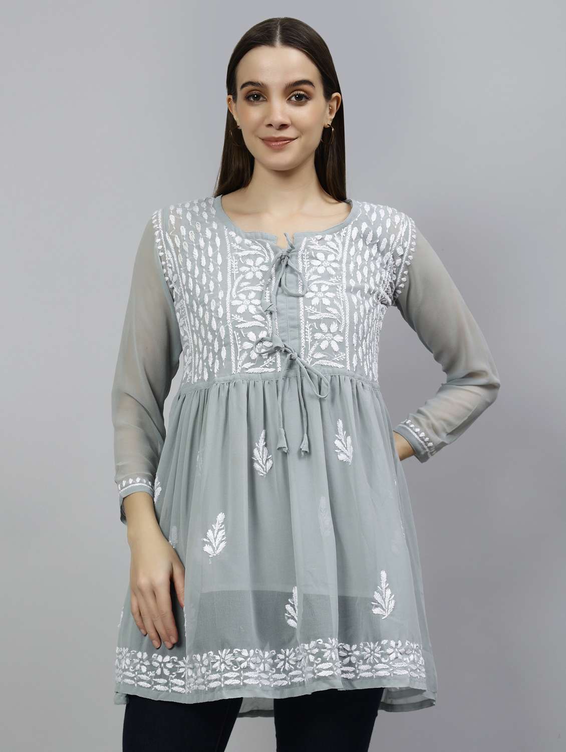 women three quarter sleeve flared kurti