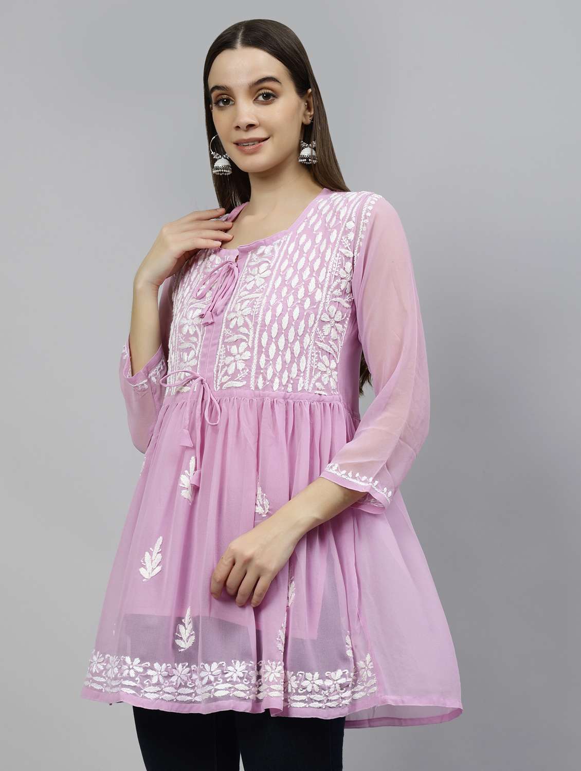 women three quarter sleeve flared kurti - 20884775 - Standard Image - 1