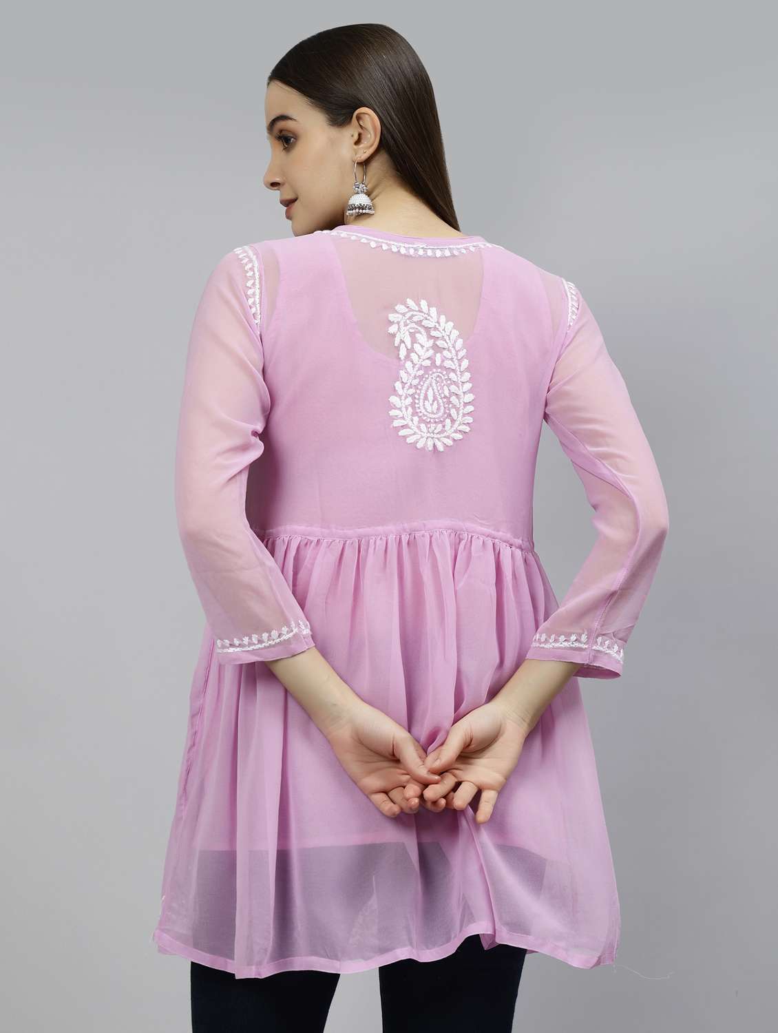 women three quarter sleeve flared kurti - 20884775 - Standard Image - 4