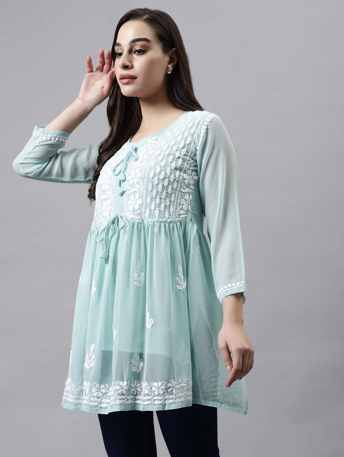 women three quarter sleeve flared kurti - 20884778 -  Standard Image - 1