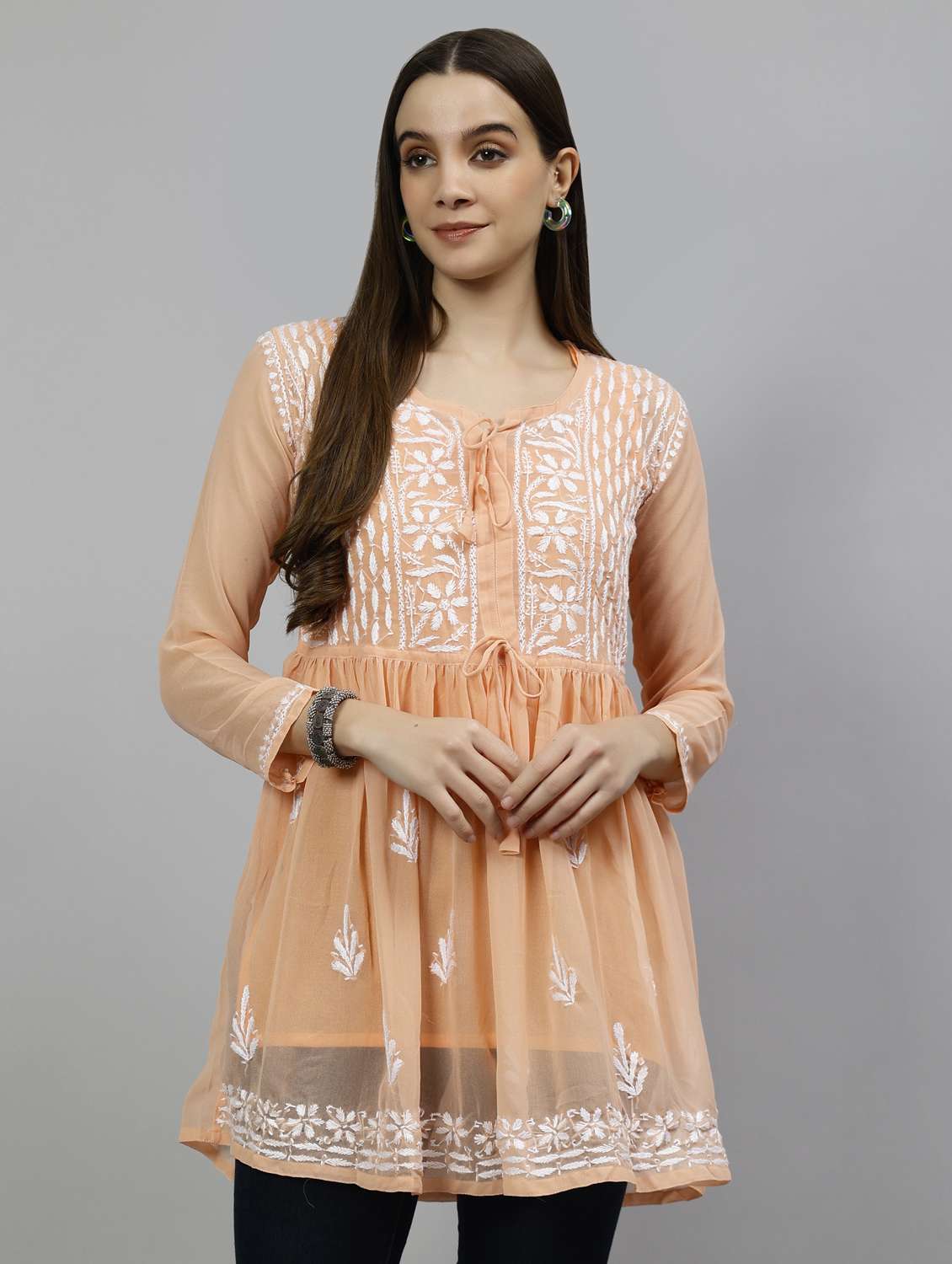 women three quarter sleeve flared kurti