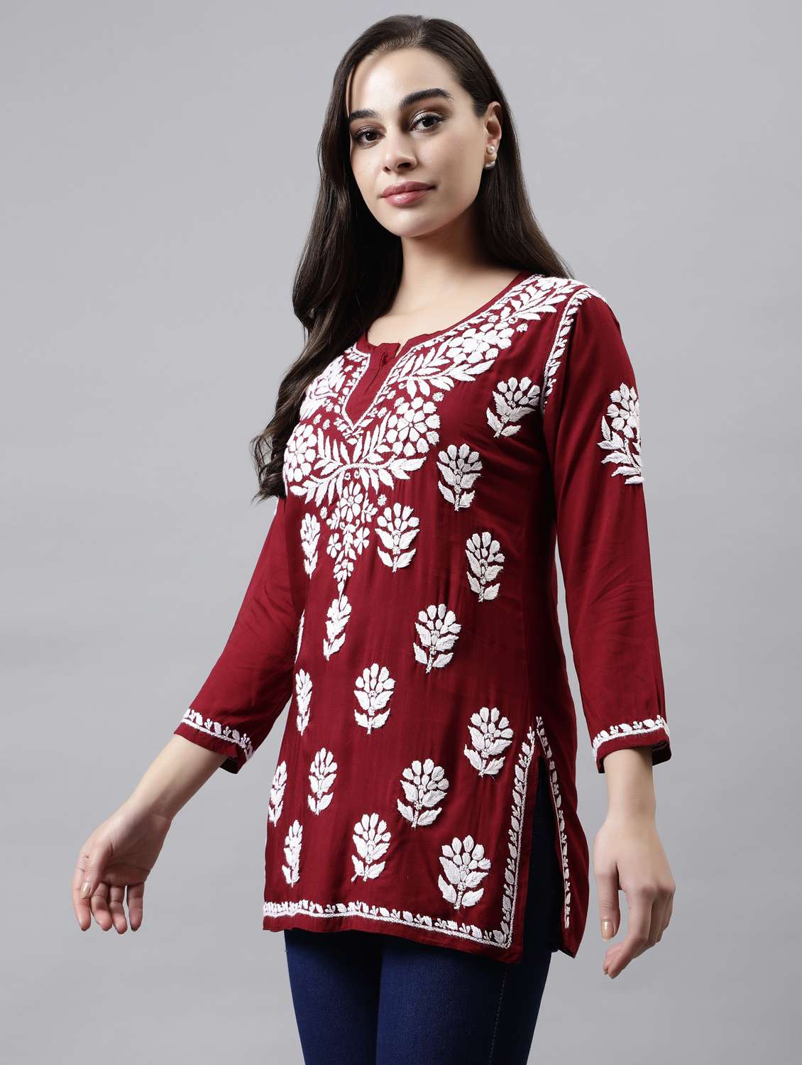 women three quarter sleeve straight kurti - 20884782 -  Standard Image - 1