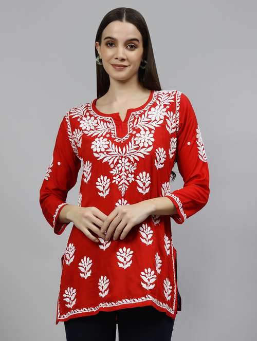 women three quarter sleeve straight kurti - 20884783 -  Standard Image - 0