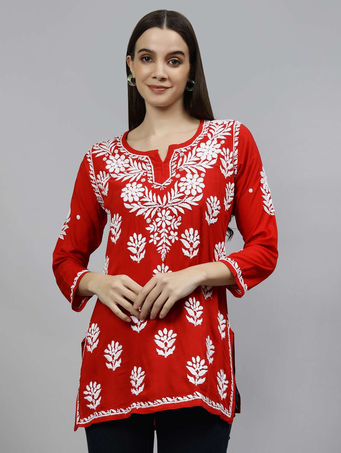 women three quarter sleeve straight kurti