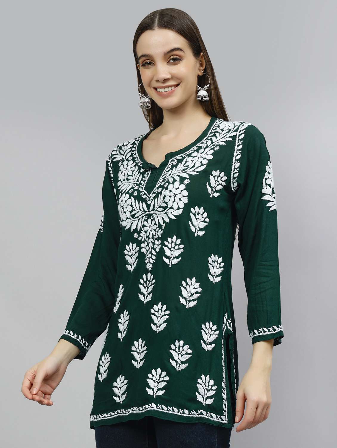 women three quarter sleeve straight kurti - 20884784 -  Standard Image - 1
