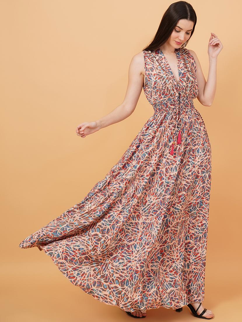 women printed sleeveless fit & flare dress - 20884824 - Standard Image - 1