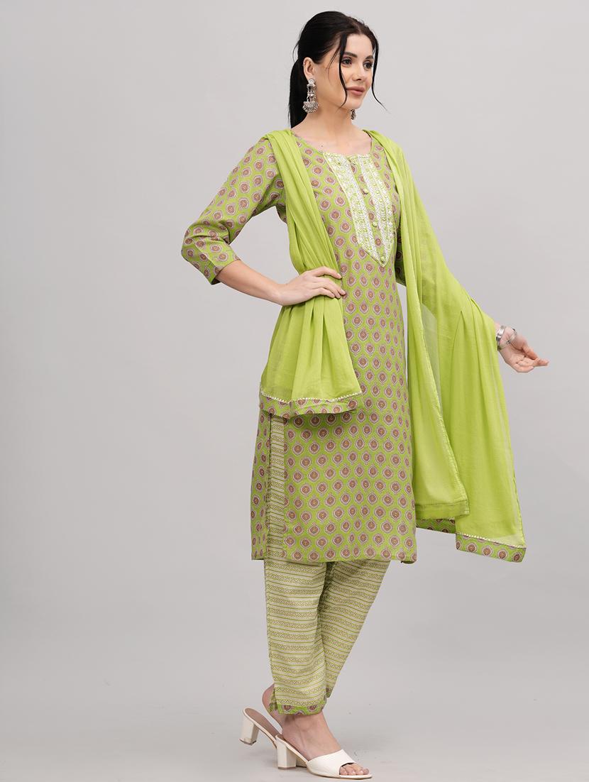 women green round neck kurta pant set with dupatta - 20884839 - Standard Image - 1