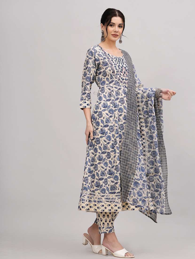 women beige round neck kurta pant set with dupatta - 20884845 -  Standard Image - 1