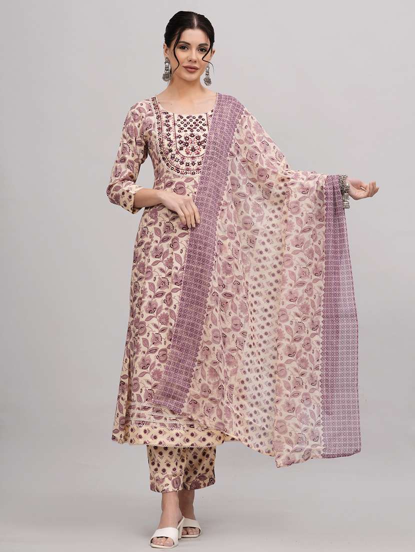 women beige round neck kurta pant set with dupatta - 20884848 -  Standard Image - 1