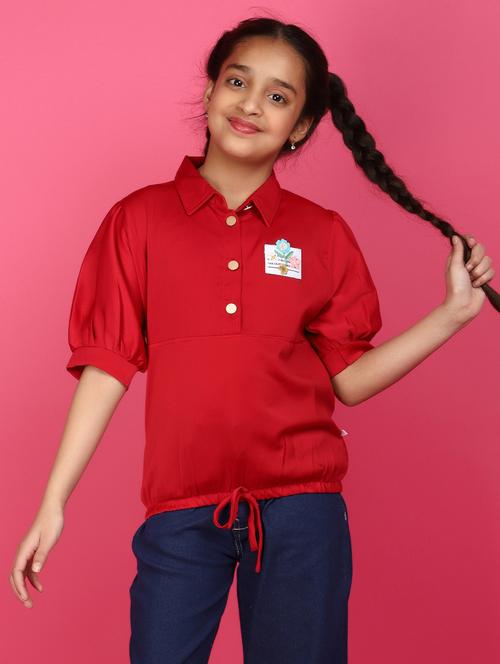 girls solid red detailed casual top - 20884932 -  Standard Image - 0