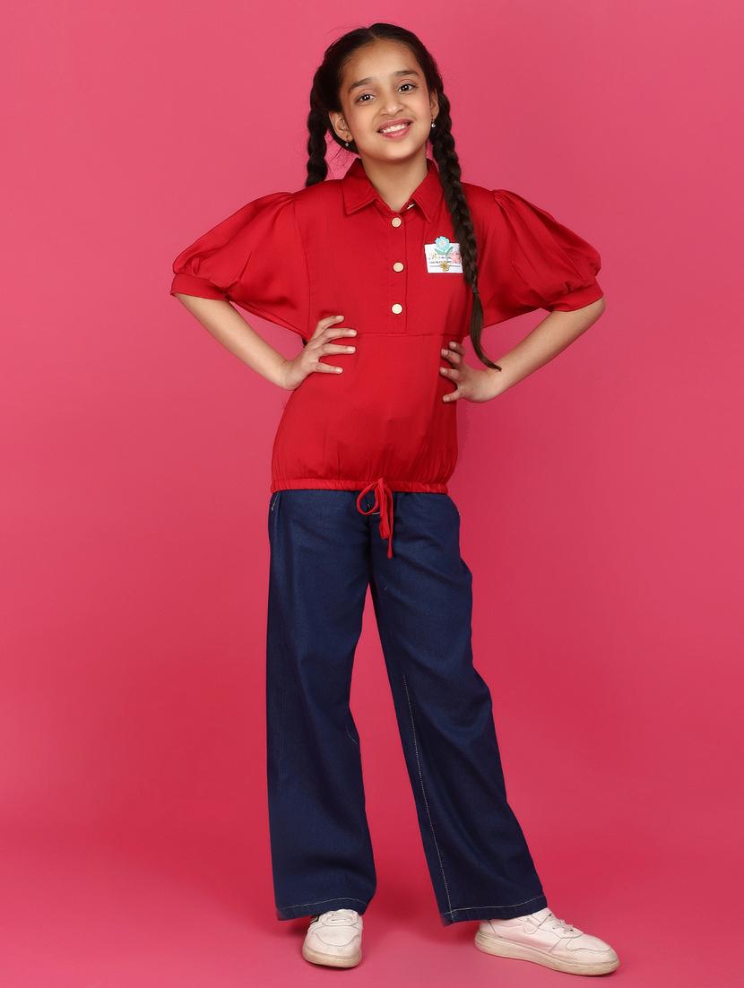 girls solid red detailed casual top - 20884932 - Standard Image - 4