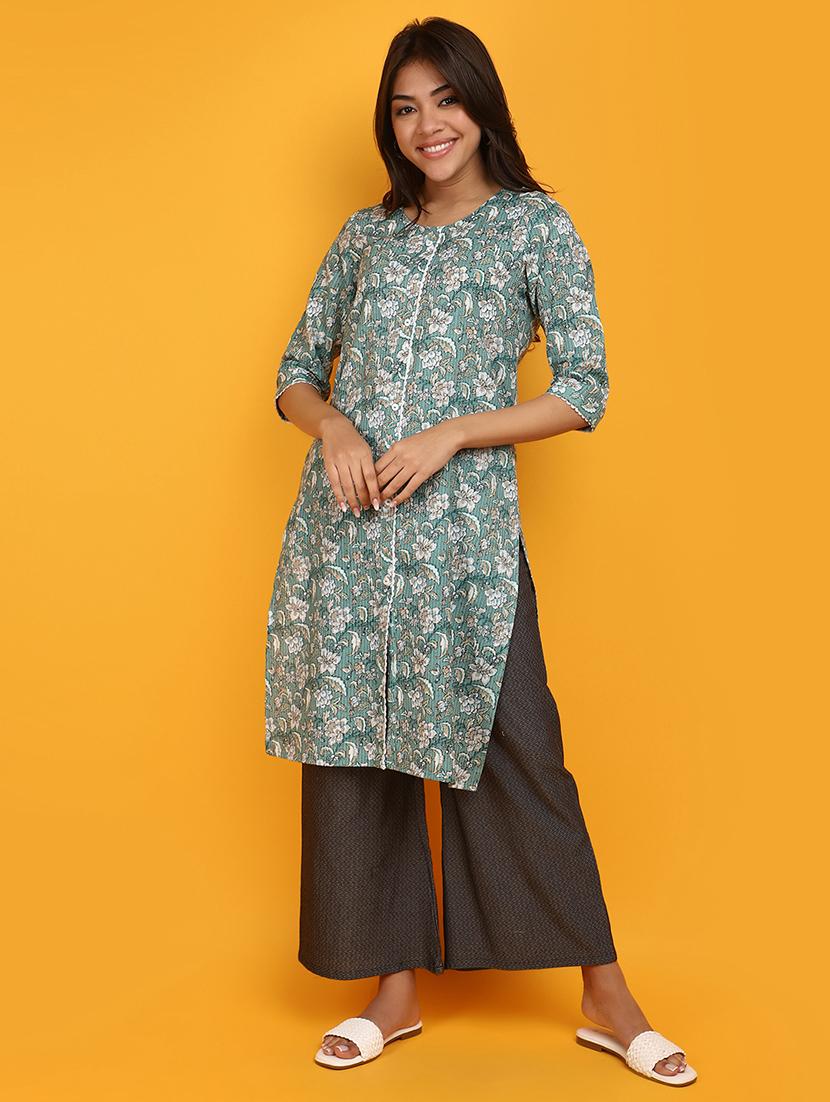 women floral printed round neck straight kurta - 20884937 -  Zoom Image - 0