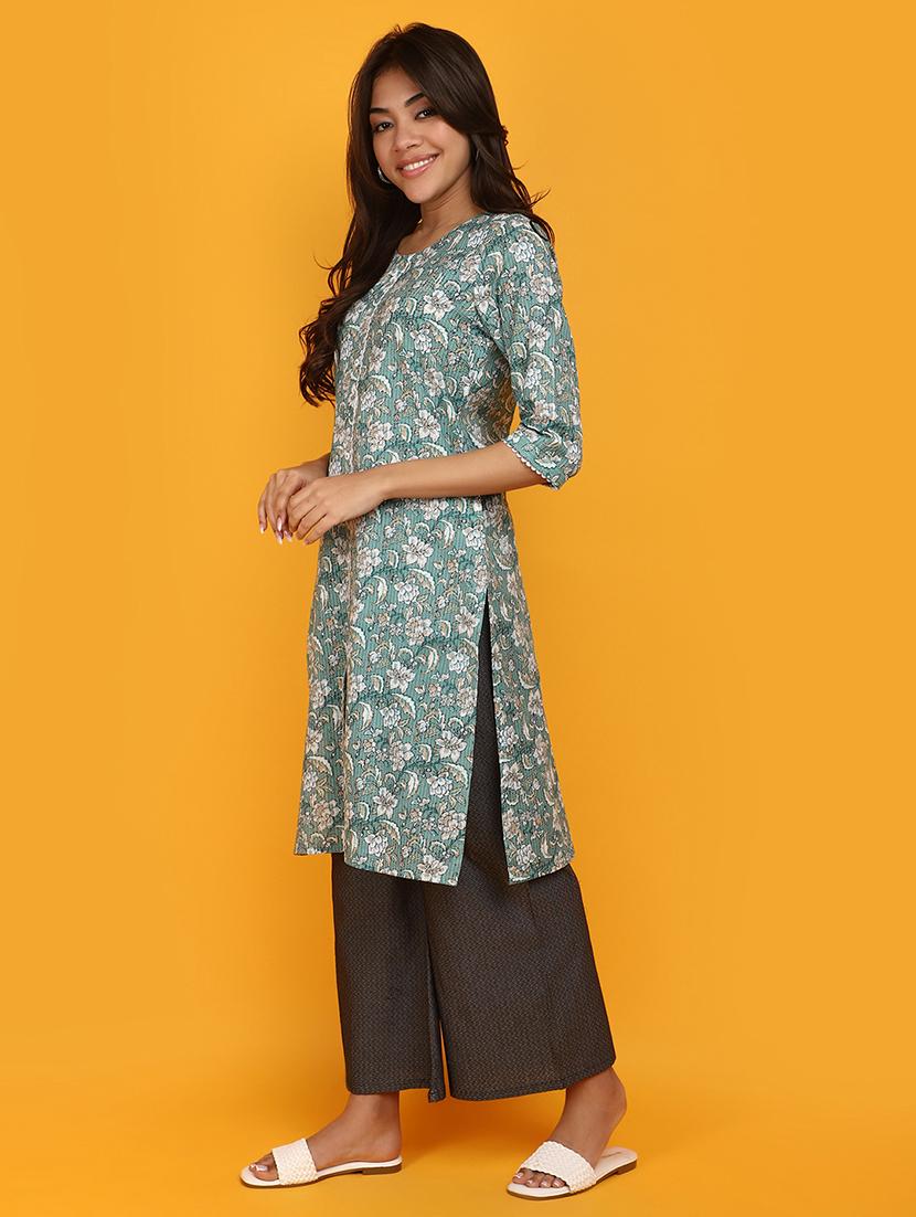 women floral printed round neck straight kurta - 20884937 -  Standard Image - 1