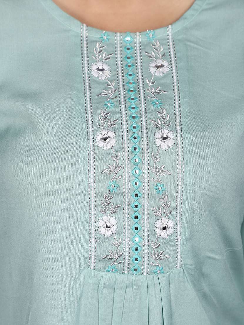 women light blue round neck a-line top - 20884962 -  Standard Image - 4