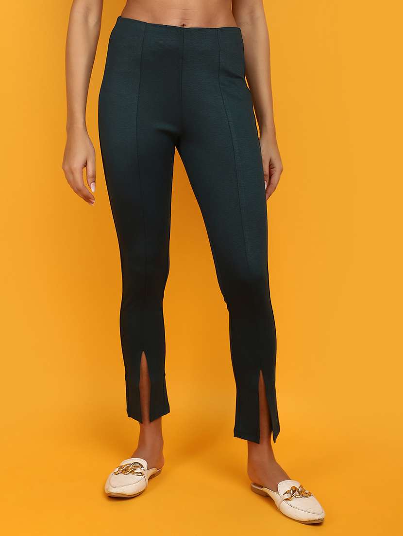 solid green detailed jegging