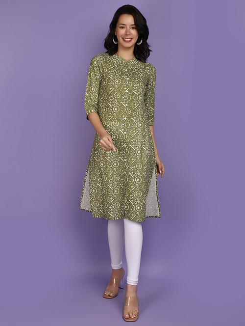 women green mandarin neck straight kurta - 20885028 - Standard Image - 0